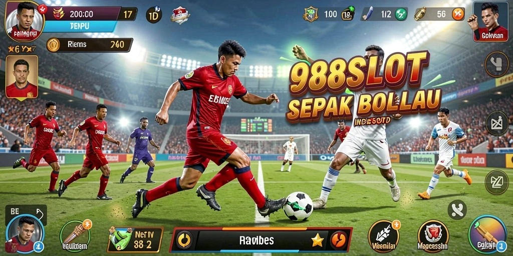 Gameplay seru dengan aksi sepak bola intens.
