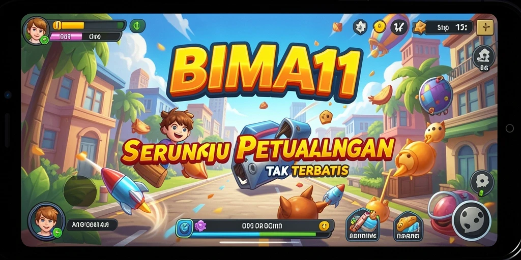 Tampilan gameplay BIMA11 dengan karakter menarik dan level menantang.