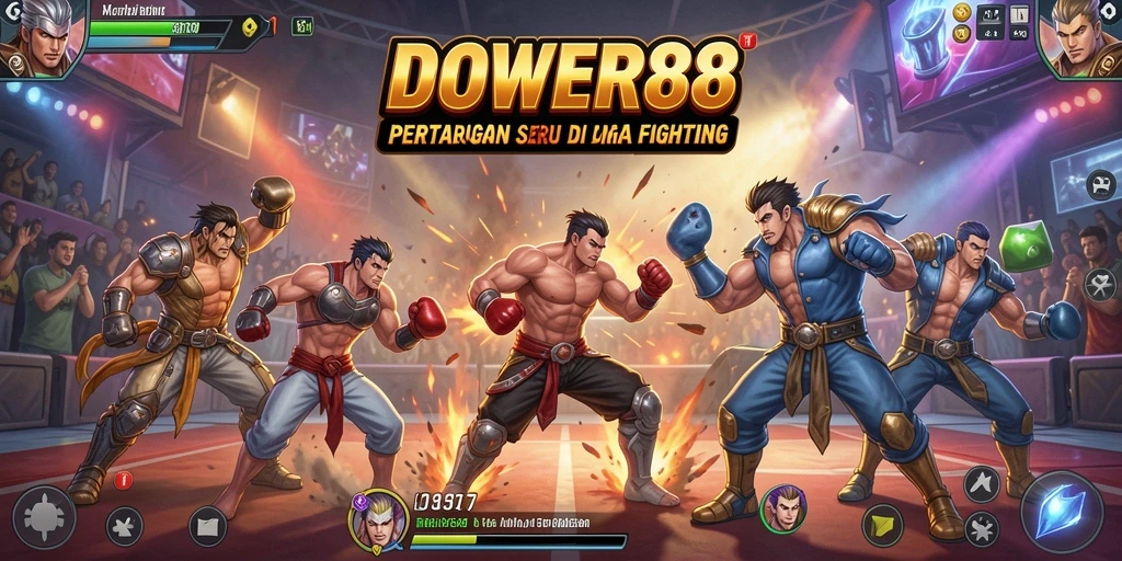 Screenshot utama DOWER88 menampilkan karakter bertarung dengan aksi mendebarkan.