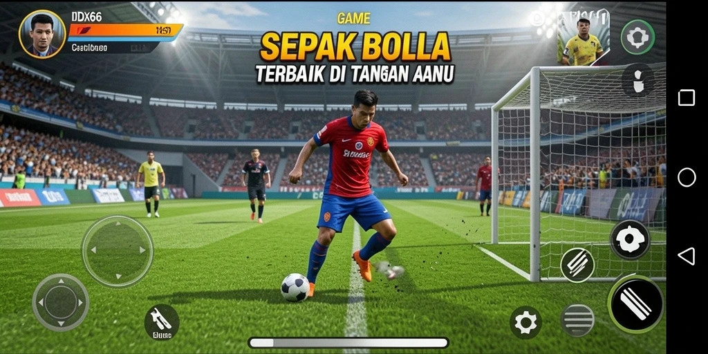 Tangkapan layar gameplay IDX66 yang menunjukkan aksi pertandingan sepak bola.