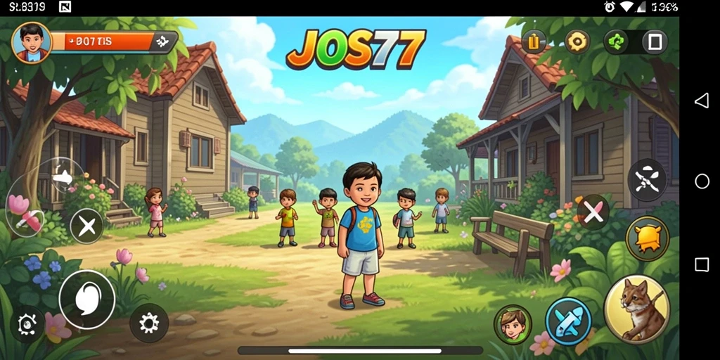 Screenshot gameplay JOS77 yang menunjukkan interaksi karakter dan lingkungan.