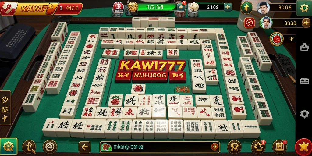 Tampilan gameplay KAWI777 dengan desain ubin Mahjong yang menarik.