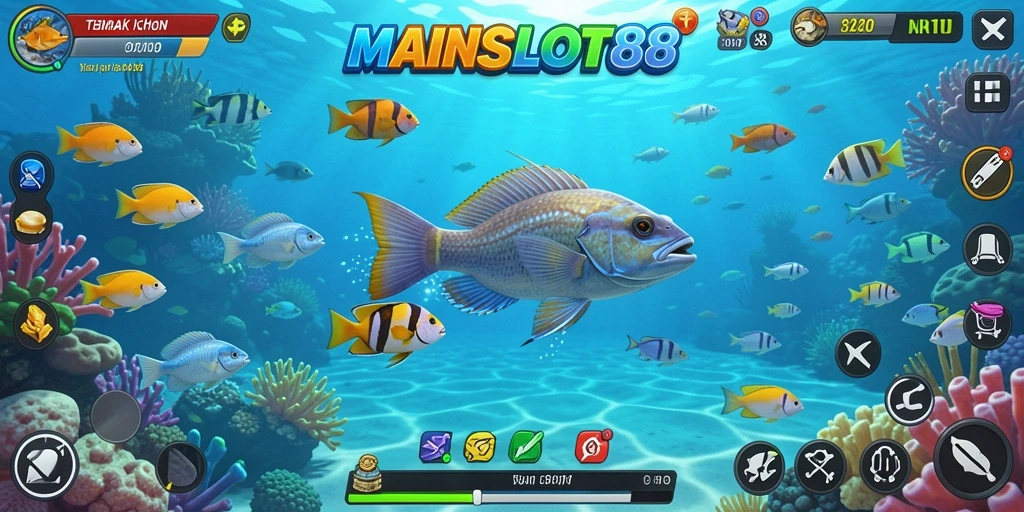 Tampilan gameplay seru dalam MAINSLOT88 saat menembak ikan.