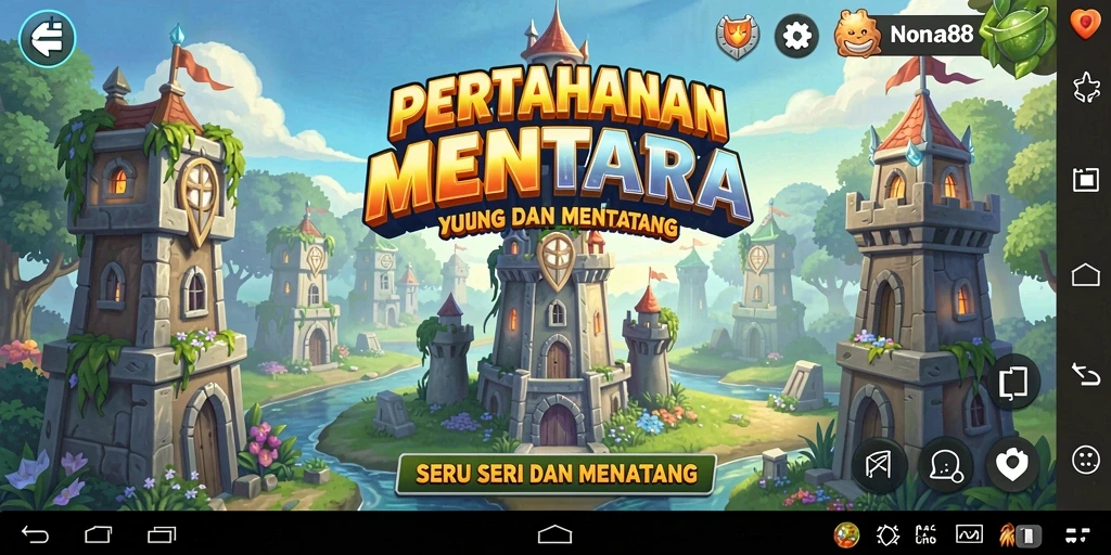 Tangkapan layar menunjukkan gameplay NONA88 dengan menara dan musuh dalam aksi.