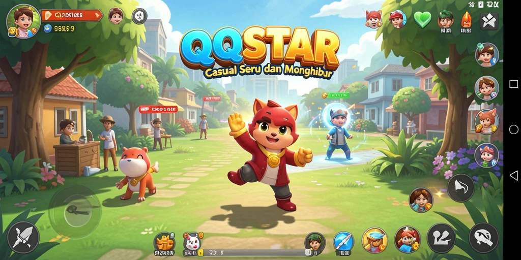 Screenshot QQSTAR menampilkan gameplay yang seru dan penuh warna.