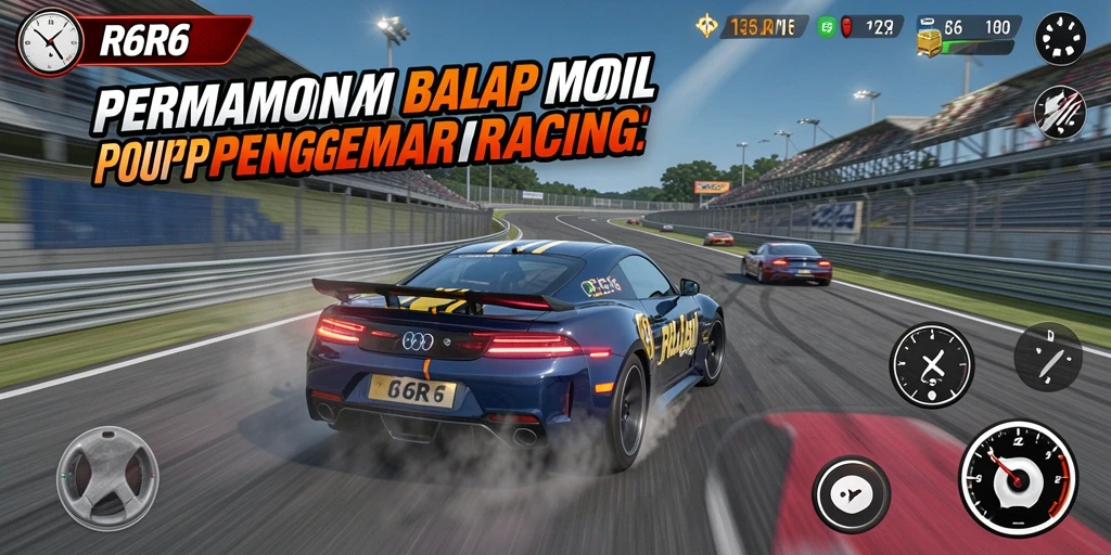 Tampilan permainan R6R6 menampilkan mobil balap beraksi di lintasan yang menegangkan.