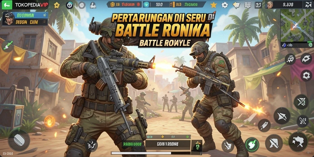 Tampilan gameplay seru dari TOKOPEDIAVIP dalam pertempuran Battle Royale.