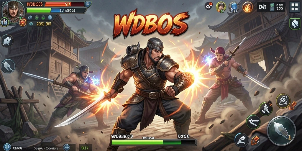 Screenshot utama WDBOS menampilkan pertarungan mendebarkan dengan grafis yang memukau.